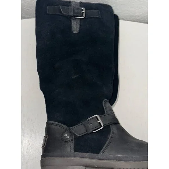 Ugg Womens Waterproof Black Leather Calf-High Boots With Buckles & Zippers Size - Picture 6 of 10